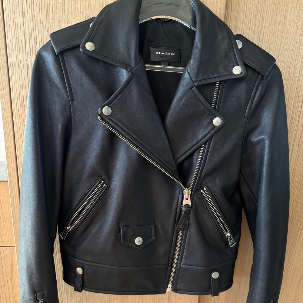 Mackage Baya Black Lambskin Biker Jacket Size XS